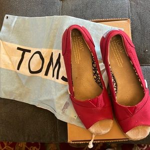 Tom’s Red Canvas Wedge Shoes 6